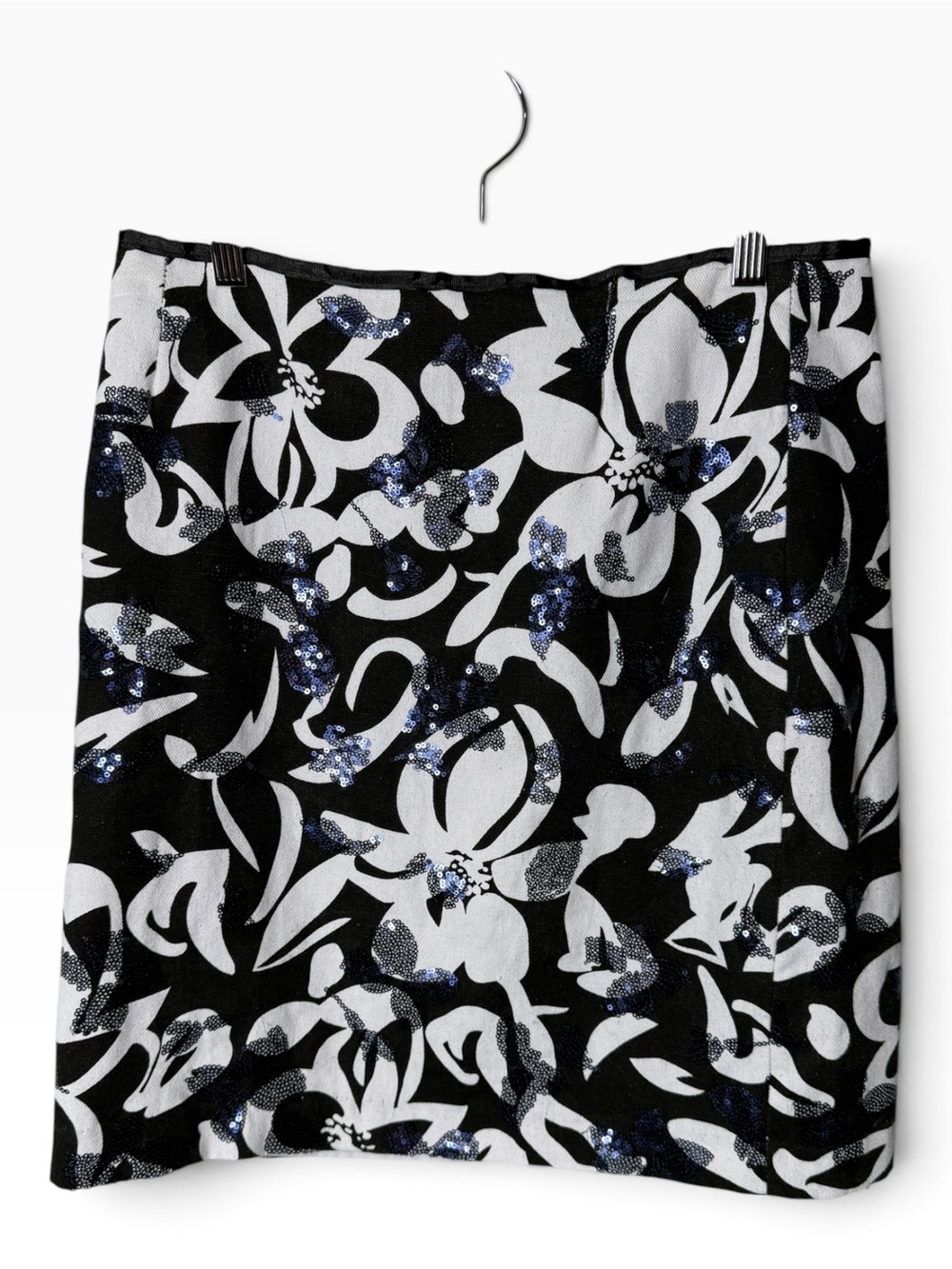 Transitions Black White Size 6 Floral Sequin Skirt